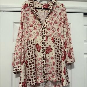 Free People Red and Cream Floral Mini Dress